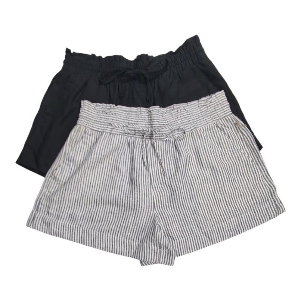A New Day Linen Blend Shorts Lot Drawstring Paperbag Striped Solid Womens Large